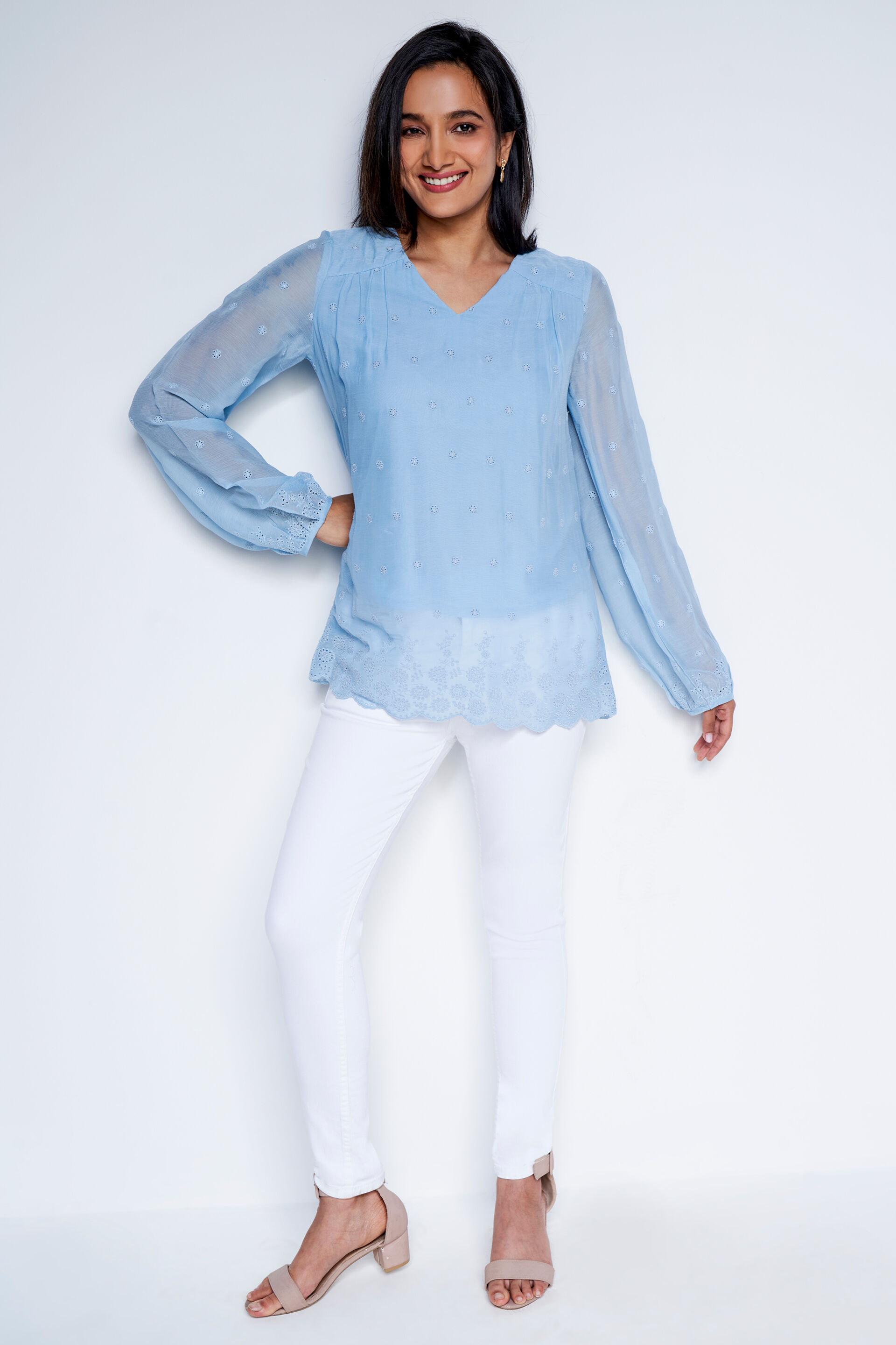 Powder Blue Flounce Top, Powder Blue, image 2